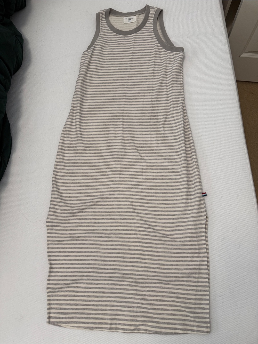 Striped Sleeveless Beach Coverup in Cream and Light Gray